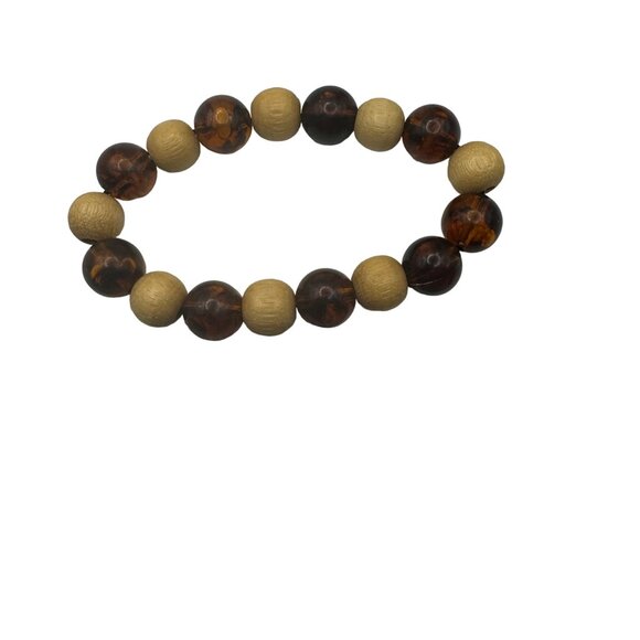 Handcrafted Wood & Resin Beaded Bracelet Stretch Fit Earthy Tones - Picture 5 of 5